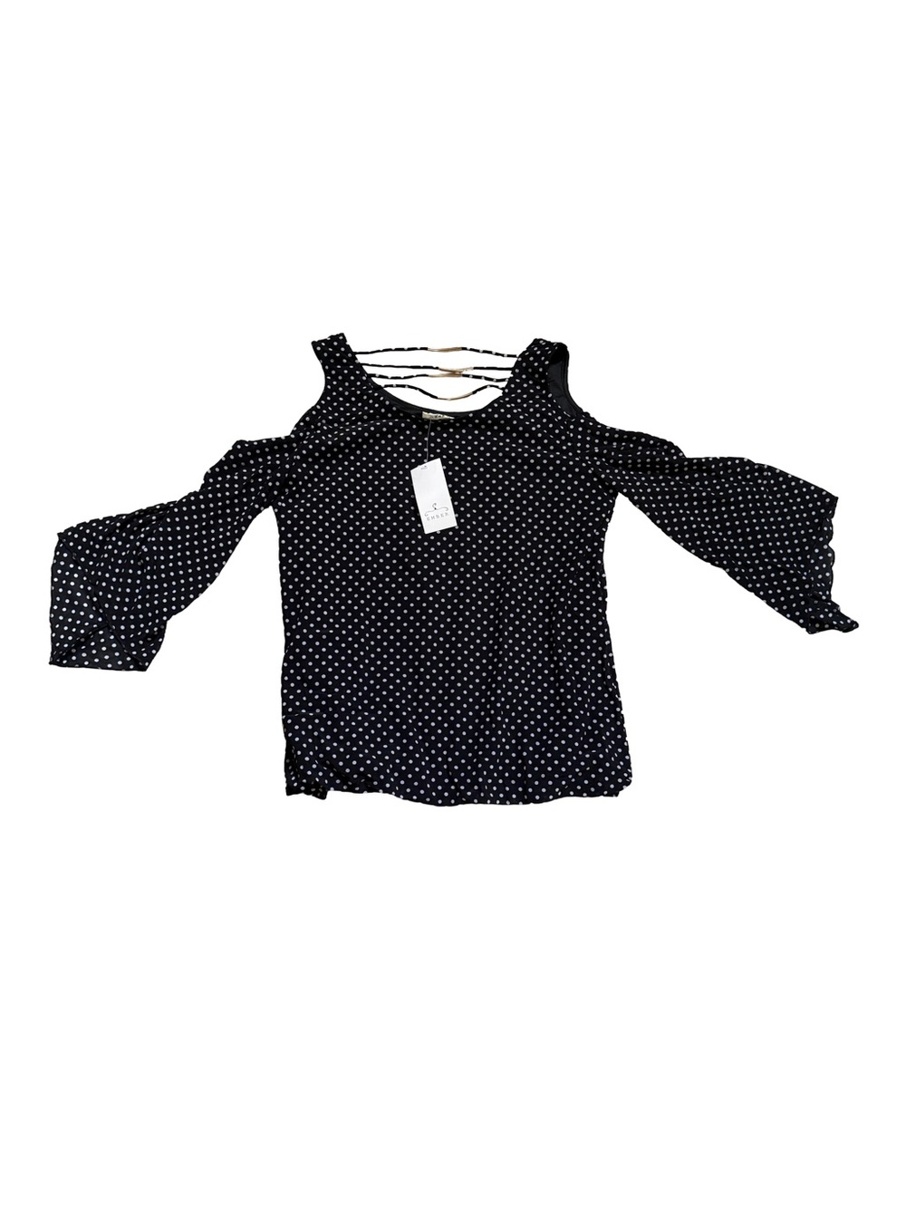 Ember Black/White Polka Dot Cold-Shoulder Blouse